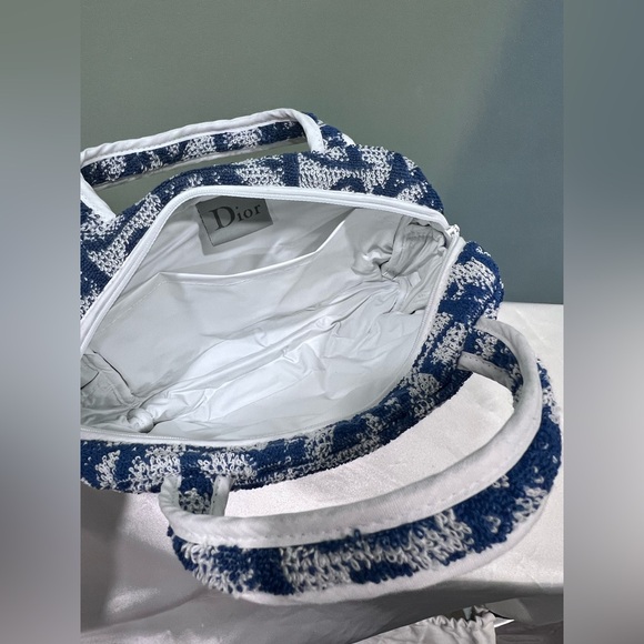 Auth💙 DIOR BLUE LOGO TERRY CLOTH BAG - Picture 8 of 13